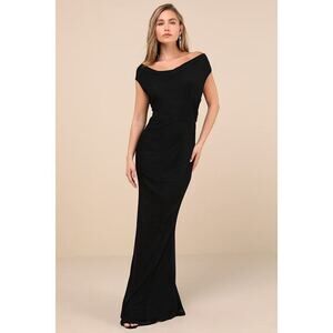 Lulus Stunning Mystery Black Mesh Cowl Back Mermaid Maxi Dress - Size XS